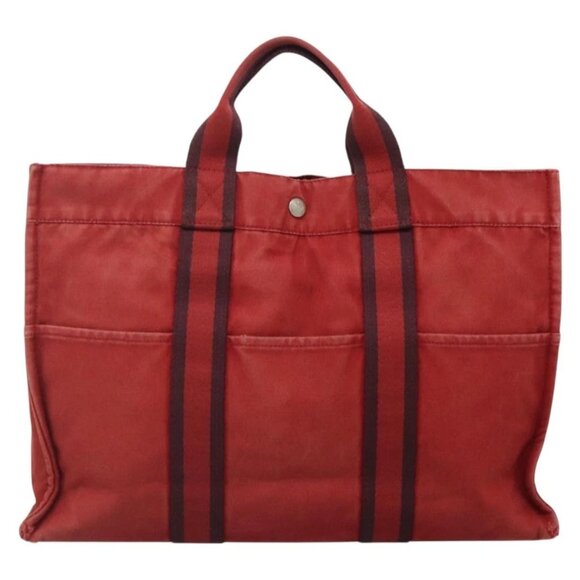 HERMES Fourre Tout MM Hand Bag Canvas Red Silver Auth - Picture 7 of 16